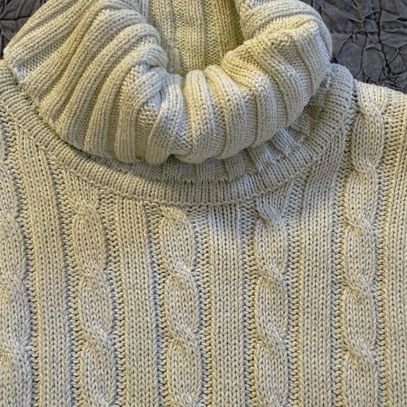 Wainscott Ivory Cable Knit Turtleneck Sweater L Metallic Shimmer Rare 80’s ski - Picture 1 of 12